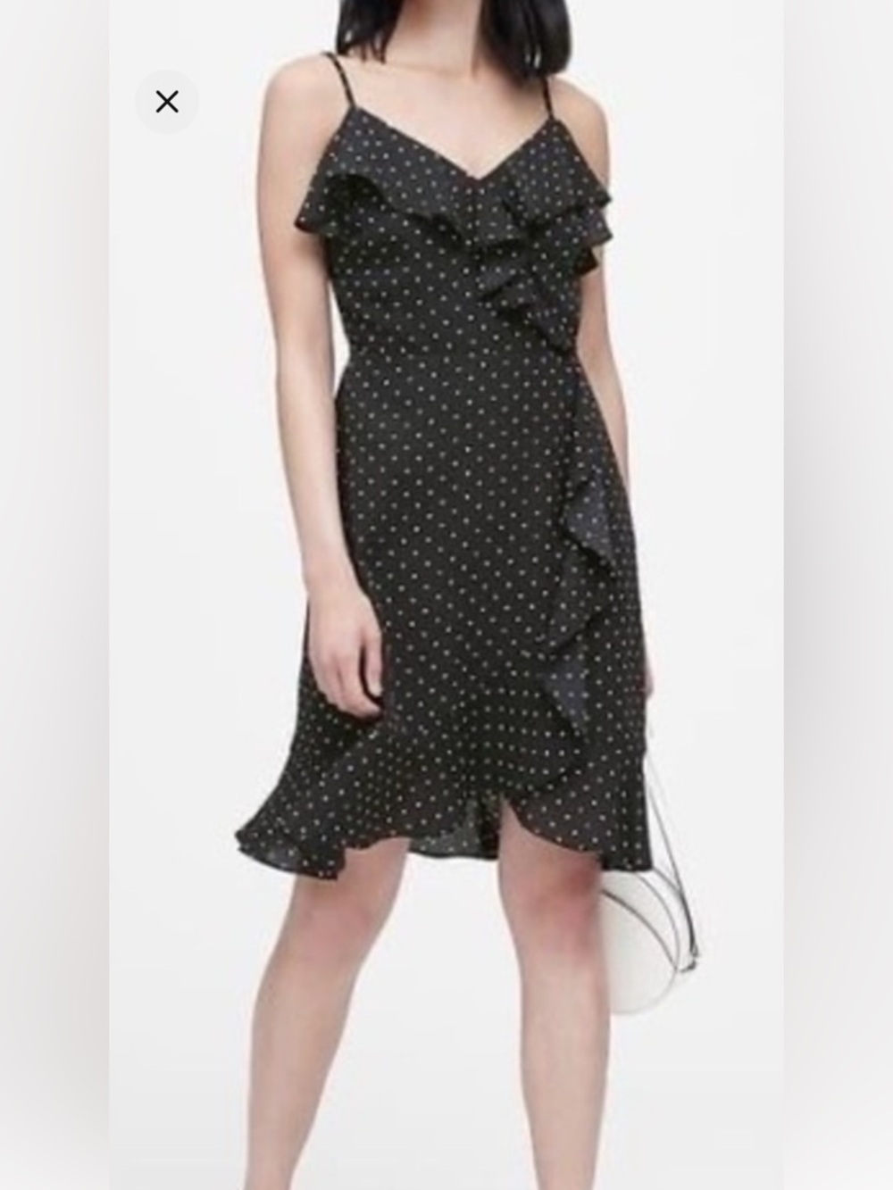 Banana Republic Black White Polka Dot Dress Size 4P Petite Fit & Flare Midi Dres